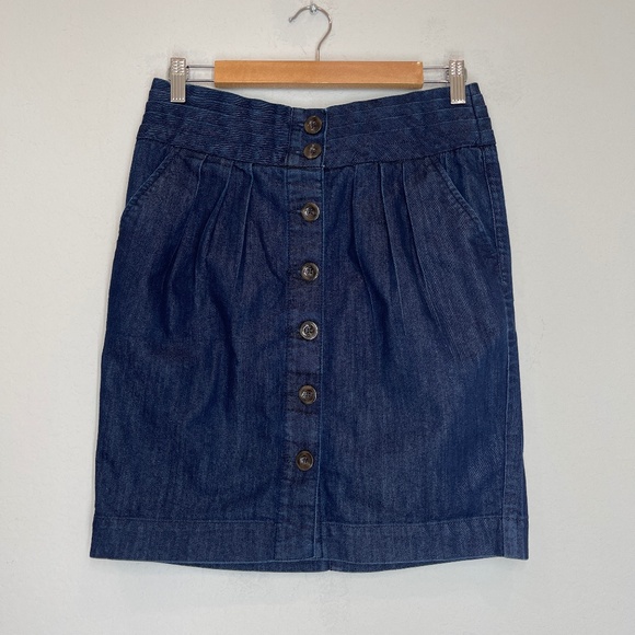 Pilcro and the Letterpress Denim Mini Skirt Size 6 Button Front Pockets Blue - Picture 1 of 10